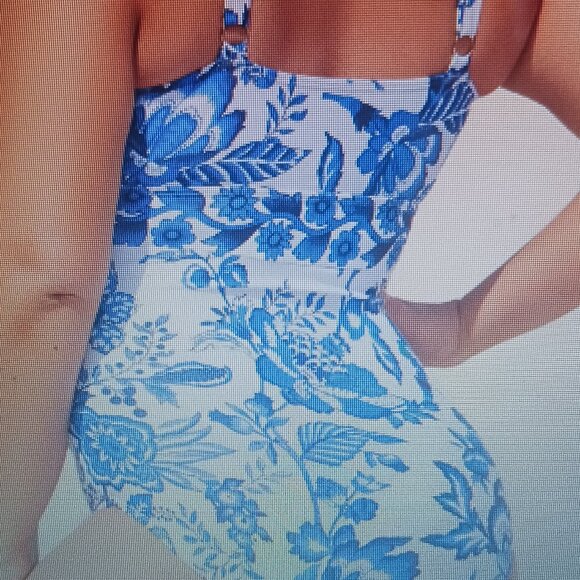 Bloom Chic Never Worn One Piece Blue and White Flower Plus Size Bathing Suit - Picture 3 of 5